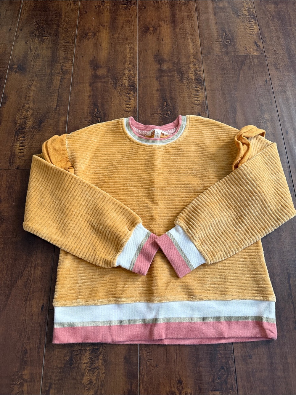 Matilda Jane Mustard Corded Sweatshirt with Pink & Cream Stripes